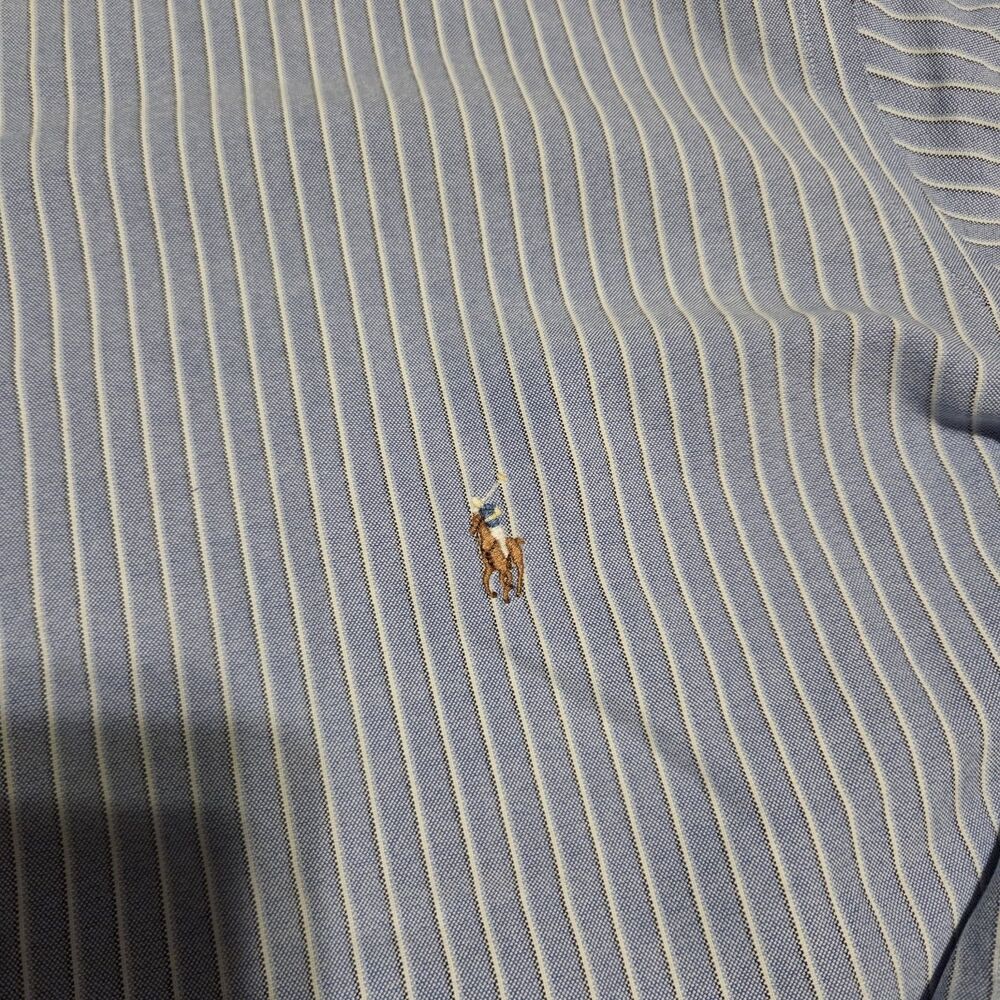Polo Ralph Lauren Oxford Shirt Men Size 2XLT Blue Striped Flesh Pony Long Sleeve - Picture 2 of 8